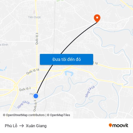 Phù Lỗ to Xuân Giang map