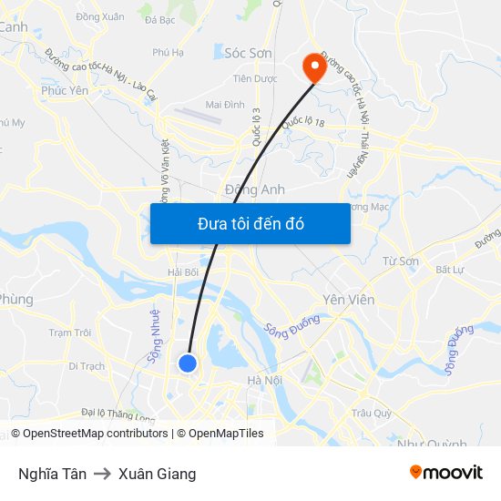 Nghĩa Tân to Xuân Giang map