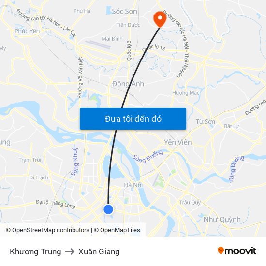 Khương Trung to Xuân Giang map