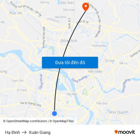 Hạ Đình to Xuân Giang map