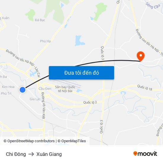 Chi Đông to Xuân Giang map