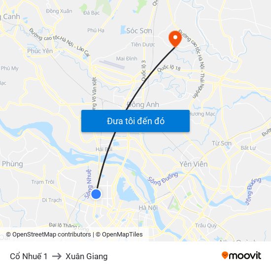 Cổ Nhuế 1 to Xuân Giang map