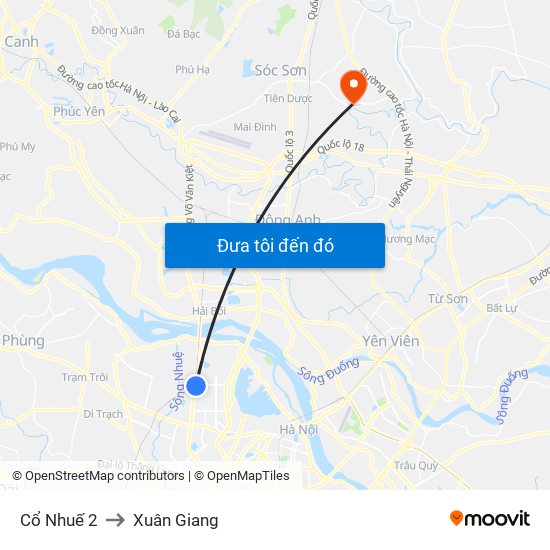 Cổ Nhuế 2 to Xuân Giang map