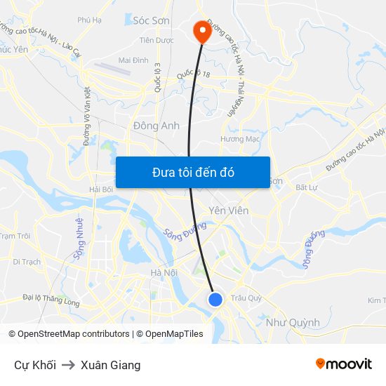 Cự Khối to Xuân Giang map
