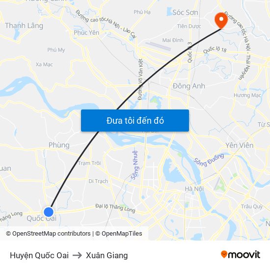 Huyện Quốc Oai to Xuân Giang map