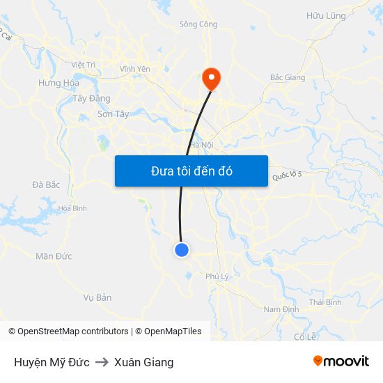 Huyện Mỹ Đức to Xuân Giang map