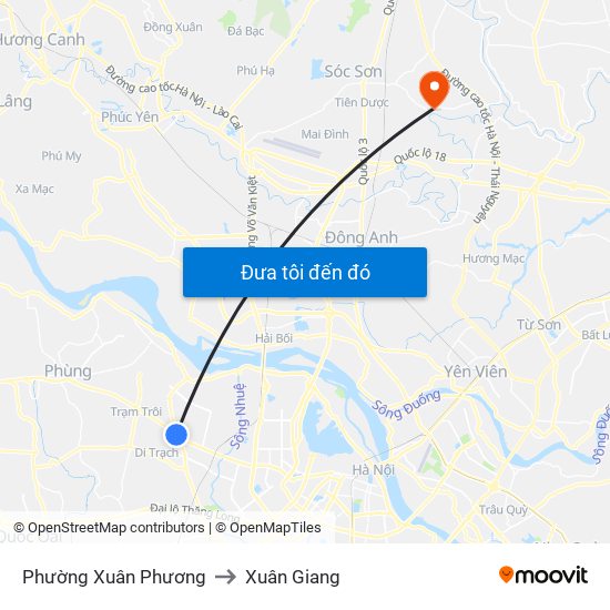 Phường Xuân Phương to Xuân Giang map