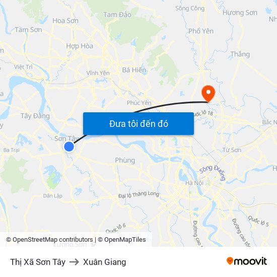 Thị Xã Sơn Tây to Xuân Giang map