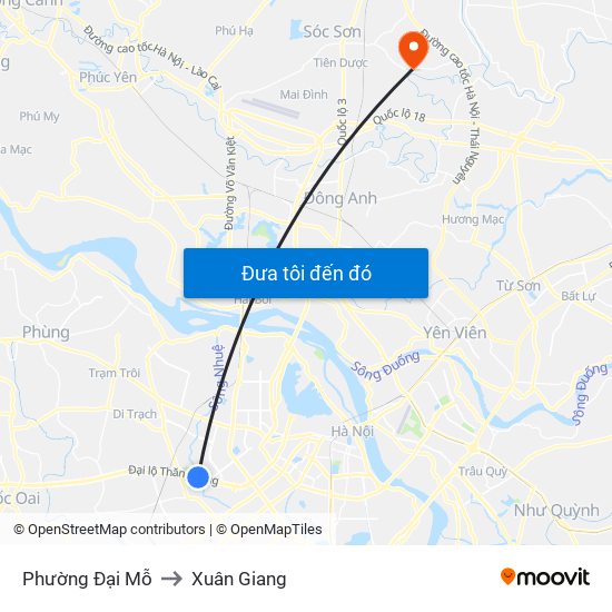 Phường Đại Mỗ to Xuân Giang map