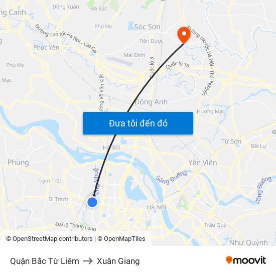 Quận Bắc Từ Liêm to Xuân Giang map