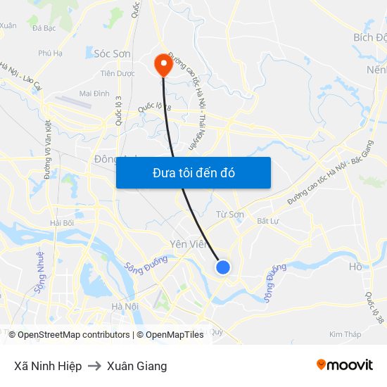Xã Ninh Hiệp to Xuân Giang map