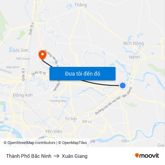 Thành Phố Bắc Ninh to Xuân Giang map