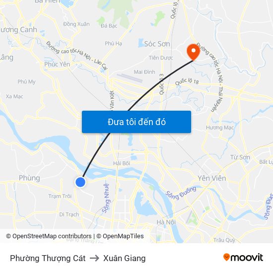 Phường Thượng Cát to Xuân Giang map