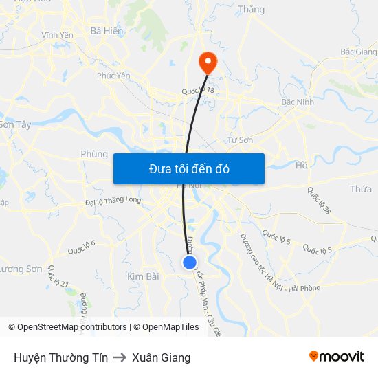 Huyện Thường Tín to Xuân Giang map