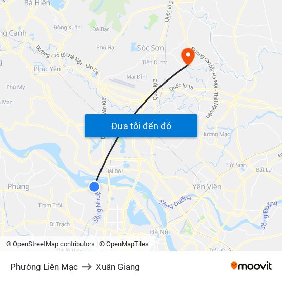 Phường Liên Mạc to Xuân Giang map