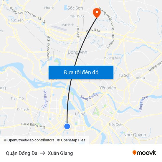 Quận Đống Đa to Xuân Giang map