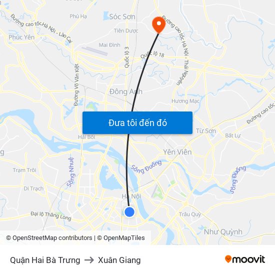 Quận Hai Bà Trưng to Xuân Giang map