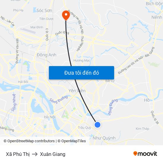 Xã Phú Thị to Xuân Giang map