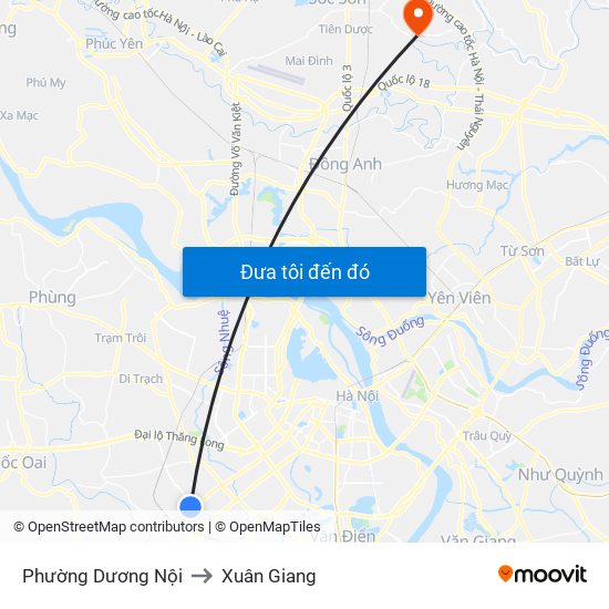 Phường Dương Nội to Xuân Giang map