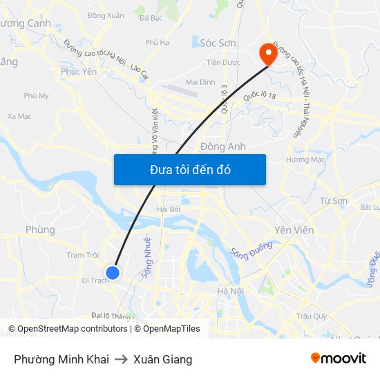 Phường Minh Khai to Xuân Giang map