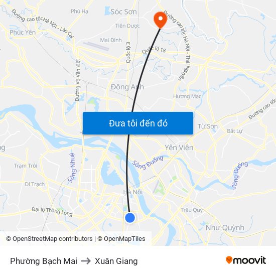 Phường Bạch Mai to Xuân Giang map