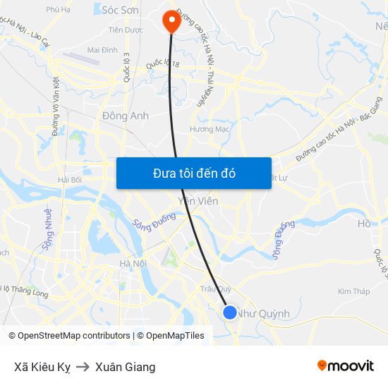 Xã Kiêu Kỵ to Xuân Giang map