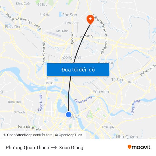 Phường Quán Thánh to Xuân Giang map