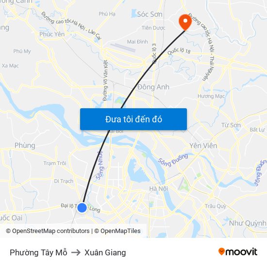 Phường Tây Mỗ to Xuân Giang map