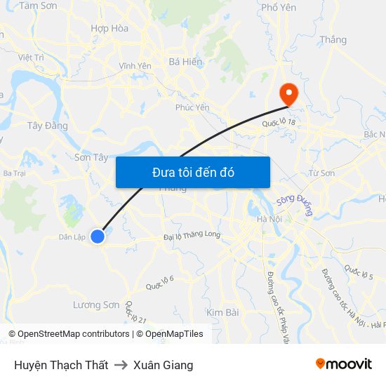 Huyện Thạch Thất to Xuân Giang map