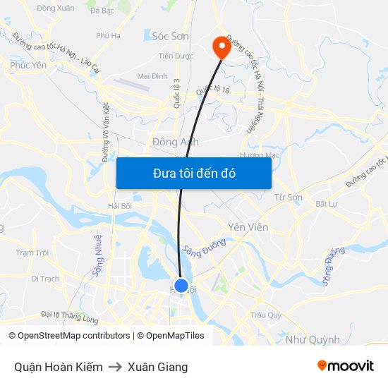 Quận Hoàn Kiếm to Xuân Giang map