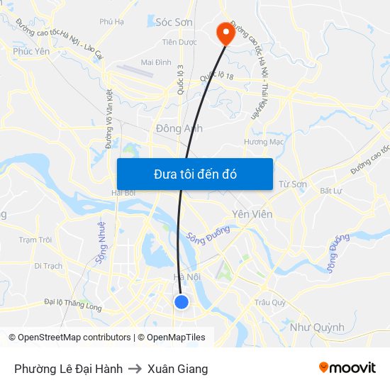 Phường Lê Đại Hành to Xuân Giang map