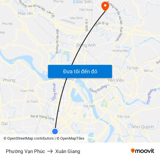 Phường Vạn Phúc to Xuân Giang map