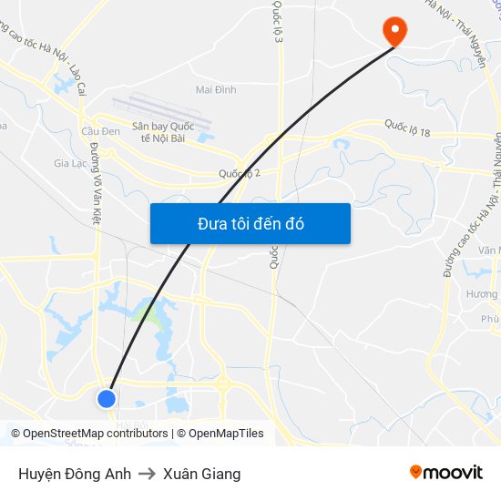 Huyện Đông Anh to Xuân Giang map