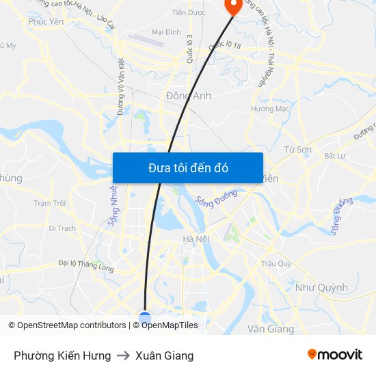 Phường Kiến Hưng to Xuân Giang map