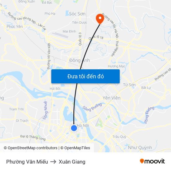 Phường Văn Miếu to Xuân Giang map