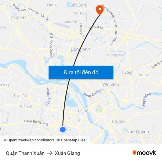 Quận Thanh Xuân to Xuân Giang map
