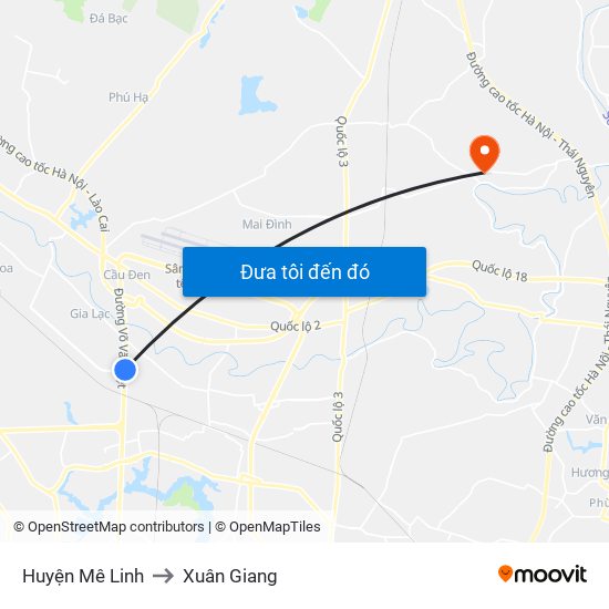 Huyện Mê Linh to Xuân Giang map