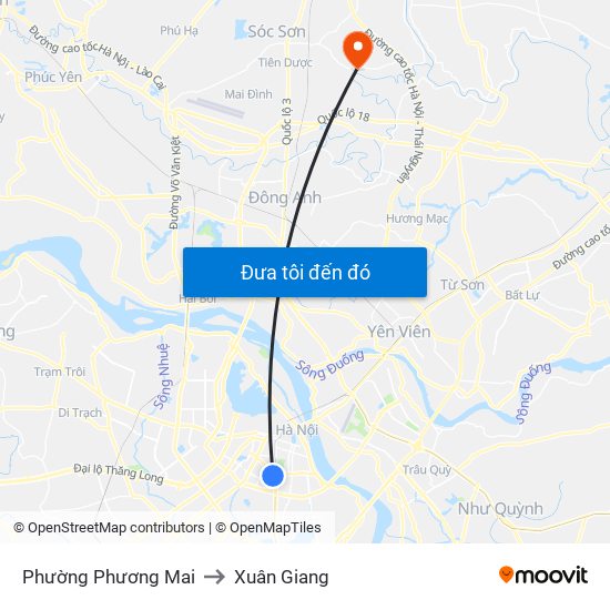 Phường Phương Mai to Xuân Giang map