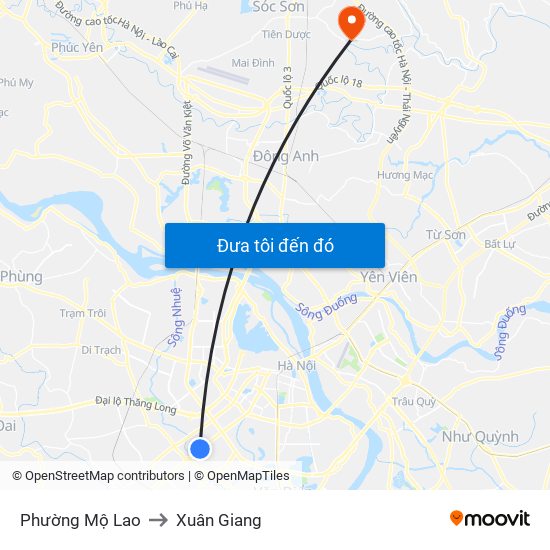 Phường Mộ Lao to Xuân Giang map