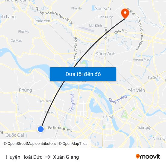Huyện Hoài Đức to Xuân Giang map
