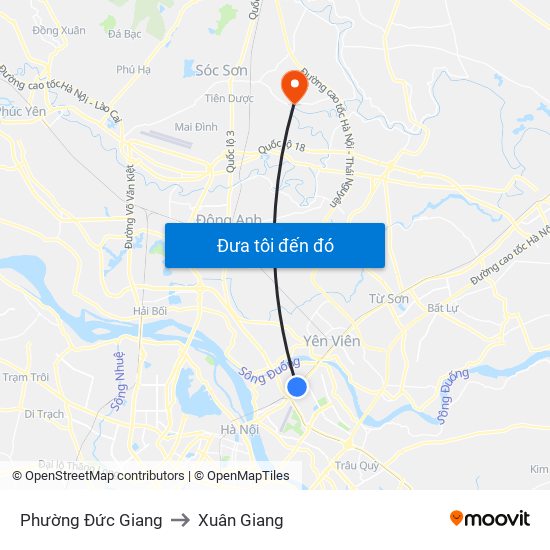 Phường Đức Giang to Xuân Giang map