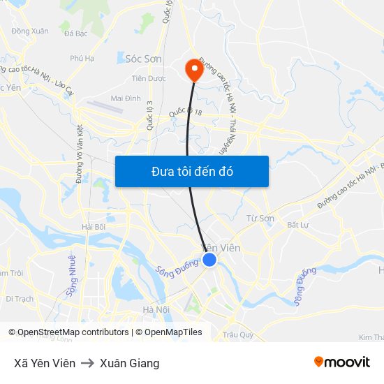 Xã Yên Viên to Xuân Giang map