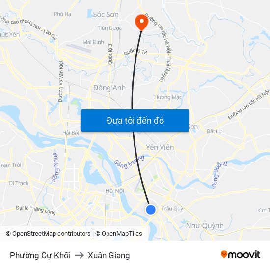 Phường Cự Khối to Xuân Giang map