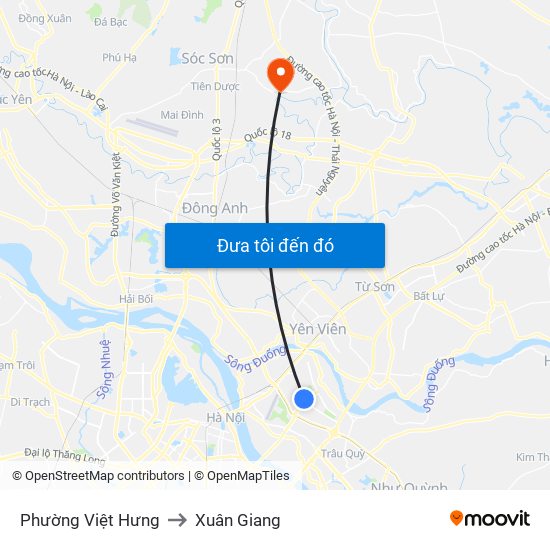 Phường Việt Hưng to Xuân Giang map