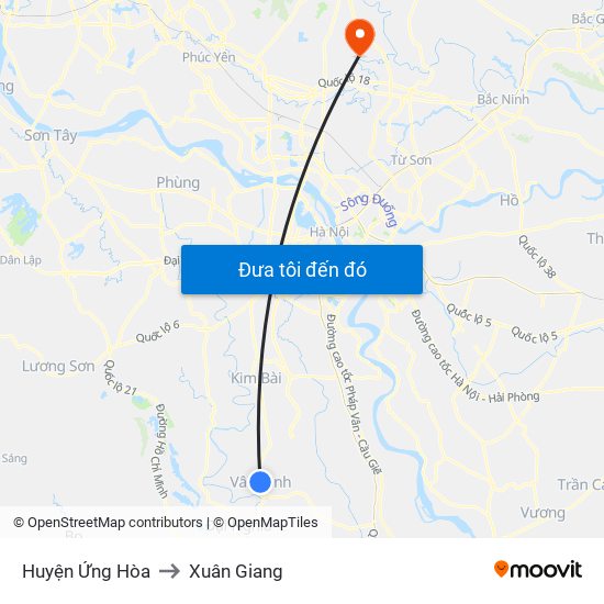 Huyện Ứng Hòa to Xuân Giang map