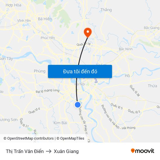 Thị Trấn Văn Điển to Xuân Giang map
