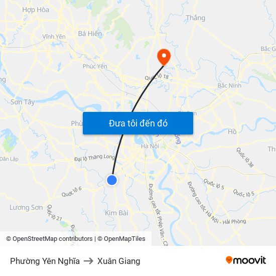 Phường Yên Nghĩa to Xuân Giang map