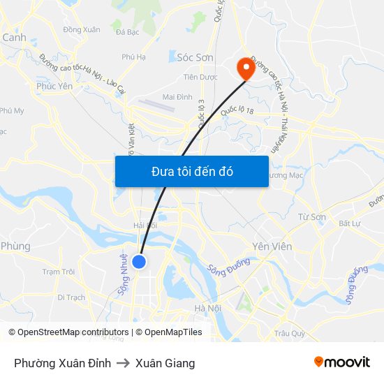 Phường Xuân Đỉnh to Xuân Giang map