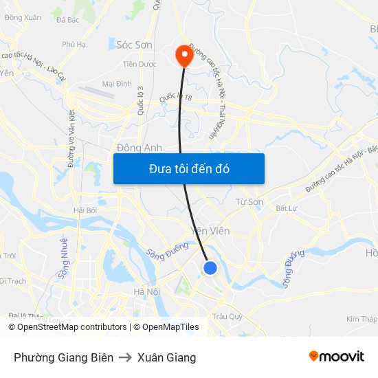 Phường Giang Biên to Xuân Giang map