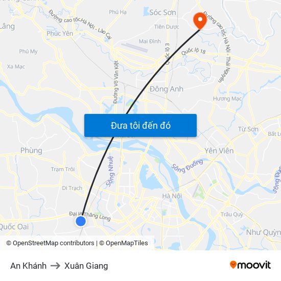 An Khánh to Xuân Giang map